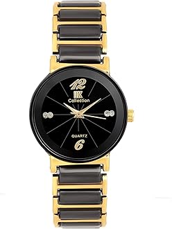 IIK COLLECTION Watches for Women Round Studded Dial Girls Watches |Analogue Movemnet Ladies Watch|Long Battery Life| Adjustable Bracelet Chain Strap|Double Lock Clasp Safety Watches for Girls.