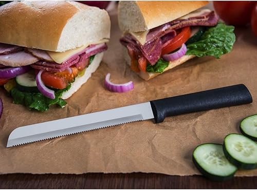 Miniatura 5 de Rada Cuchillo de pan para cubiertos con hoja dentada con resina de acero inoxidable, fabricado en los Estados Unidos, paquete de 1, mango negro