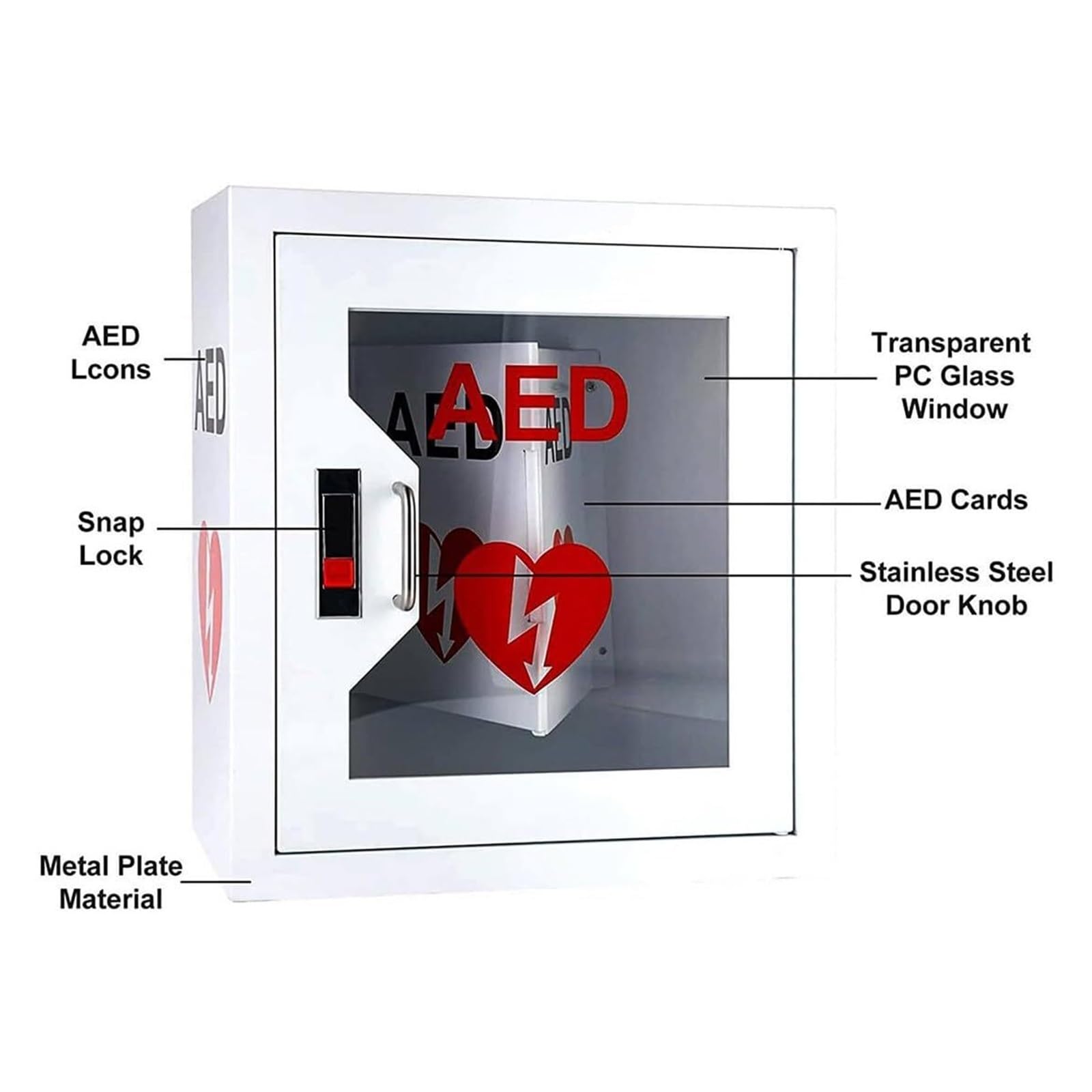 AED Wandschrank mit optisch-akustischem Alarmsystem - Robuste Stahlkonstruktion mit Sichtfenster für Haushalte, Büros & öffentliche Bereiche