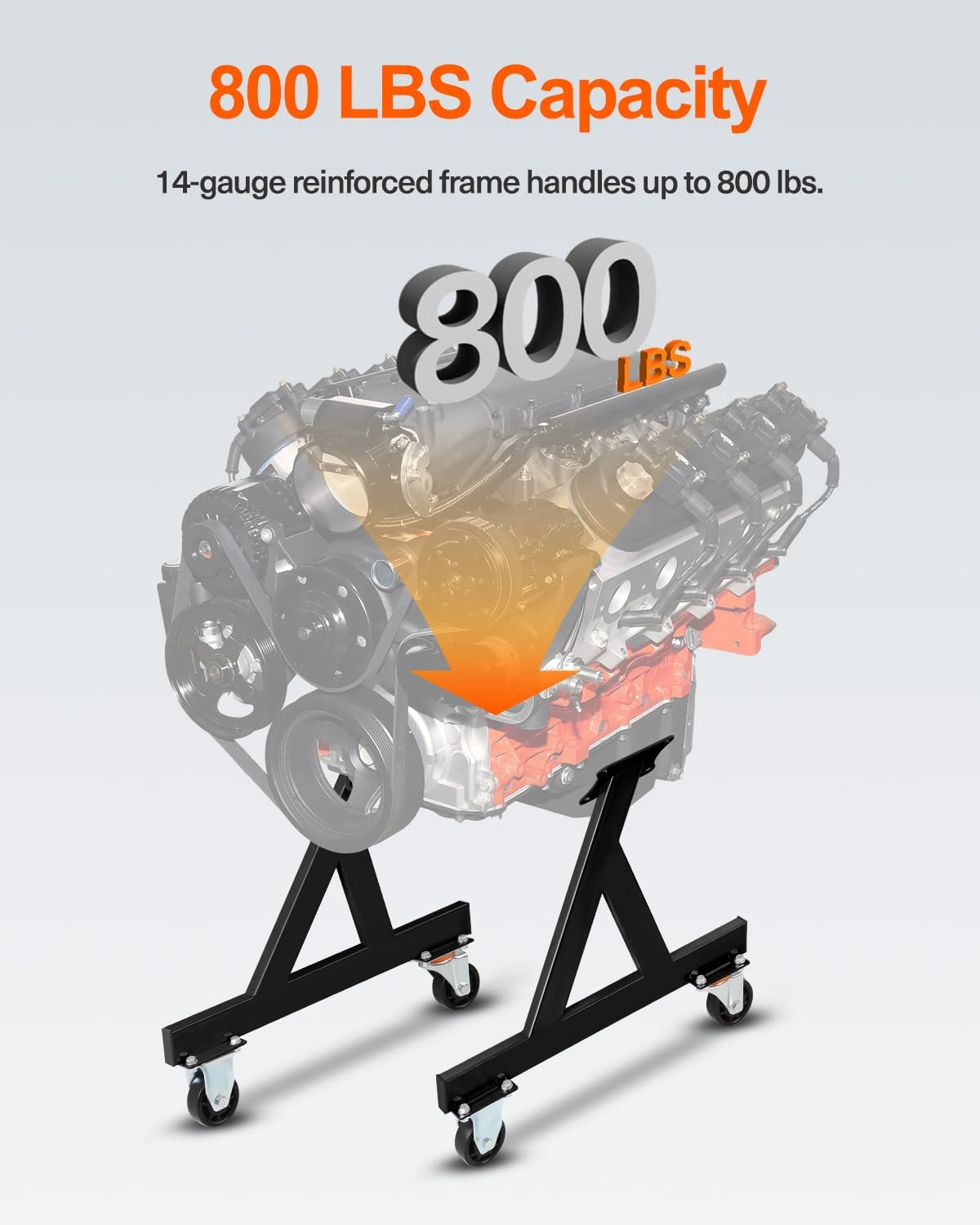 JY PERFORMANCE LS Engine Stand Cradle, Rolling Storage Stand for GM Chevy V8 LSx Engines, Heavy Duty Support for Engine & Transmission, 3" Swivel Caster Wheels, 12" Clearance, Compact Design,Black