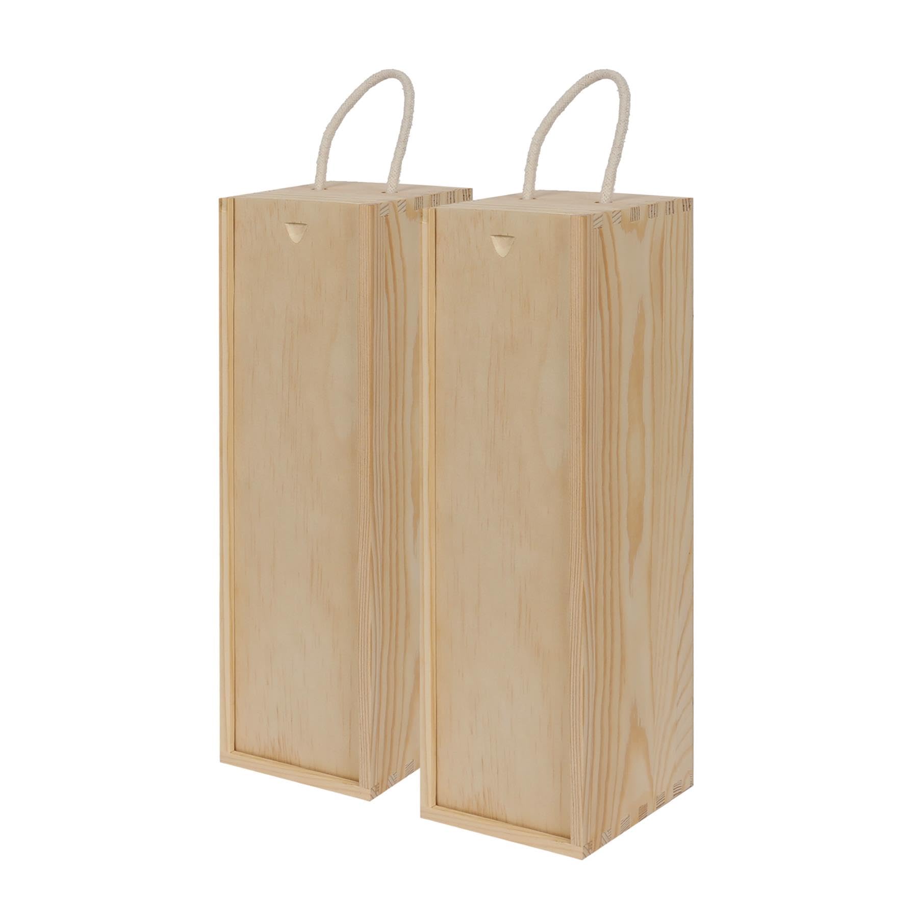 Harbour Housewares Wooden Wine Box - Single Bottle - Natural Brown - Pack of 2