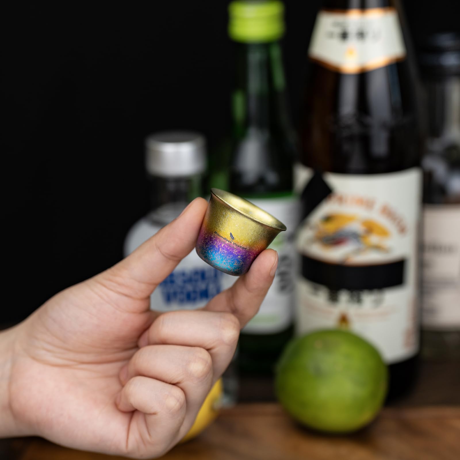 Boundless Voyage Titanium kubki do wina na zewnątrz, mini filiżanka do herbaty, przenośne kubki do picia, mała filiżanka do tequili i whisky do whisky, tequila, 2 w opakowaniu, Ti3069D-G (kolorowy)