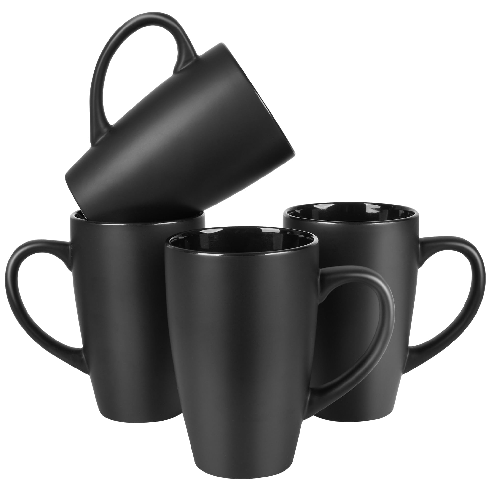 BYCNZB Juego de 4 tazas de café altas de cerámica extra grandes de 20 onzas para café, té, cacao caliente, aptas para lavavajillas y microondas (negro mate)