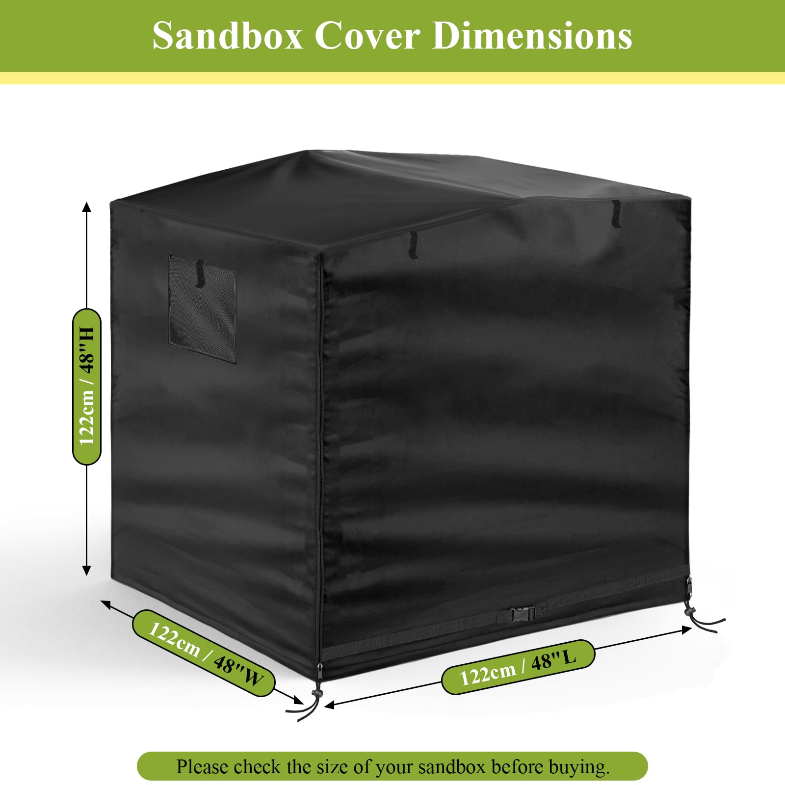 Kasla Wood Sandbox Cover - Waterproof and UV-Resistant, Fits Kids Sandbox with Lid & Wooden Sand Box with Canopy and Foldable Bench (Cover Only, 48