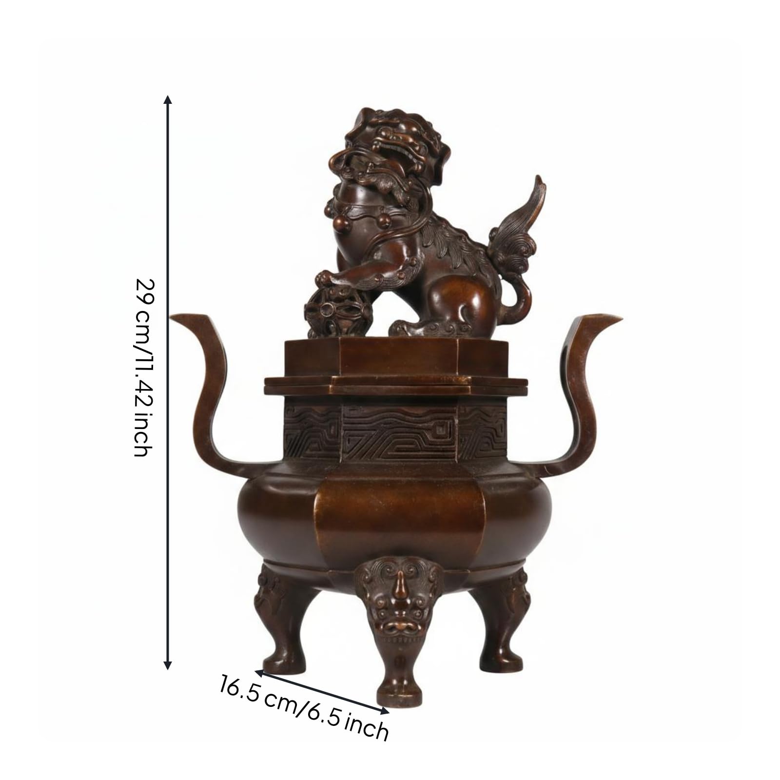LOVIVER de Cobre Quemador Sahumador Brasero Recipiente con Tapa de Latón Ornamental con Asas Curvas y Base Tallada Adecuado para Meditación Altar Interiores Formales