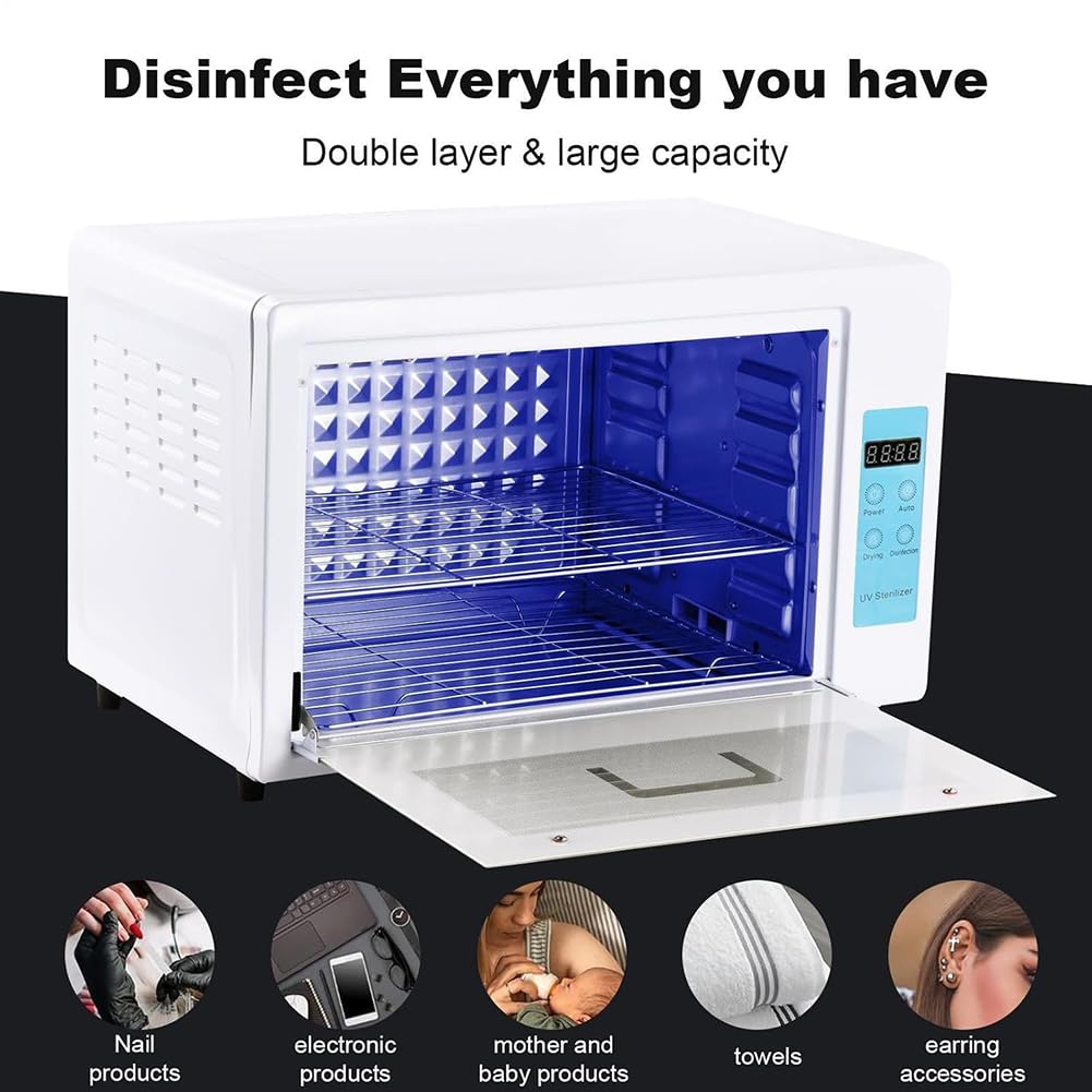 Macchina per la Pulizia degli Strumenti per Unghie da 48 Litri, Scatola di sterilizzazione UV, Display a LED, apparecchiatura per la Cura, l'asciugatura e la conservazione,Rosa