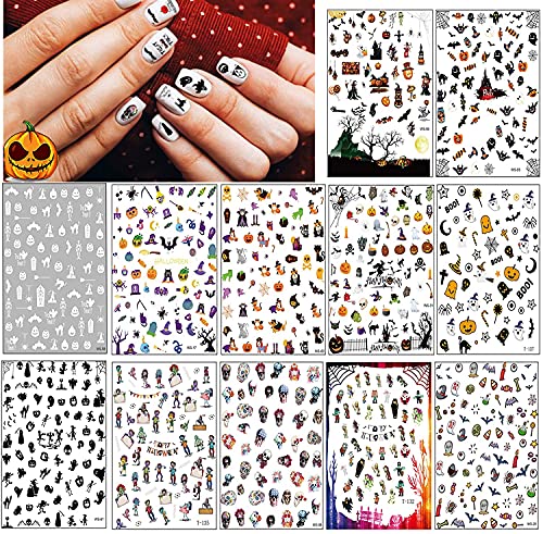 12 Nagelsticker Halloween Selbstklebende Nagelsticker, Halloween 3D Nagelsticker 3D, einschließlich Kürbis / Spinnennetz…
