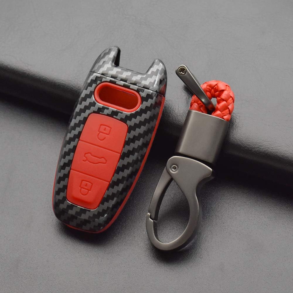 SANRILY 3 Button Key Fob Cover for Audi A8 A6 A7 C8 Q8 Q7 E-Tron 2019 2020 Keyless Entry Remote Key Holder ABS Plastic Key Protector Case Red