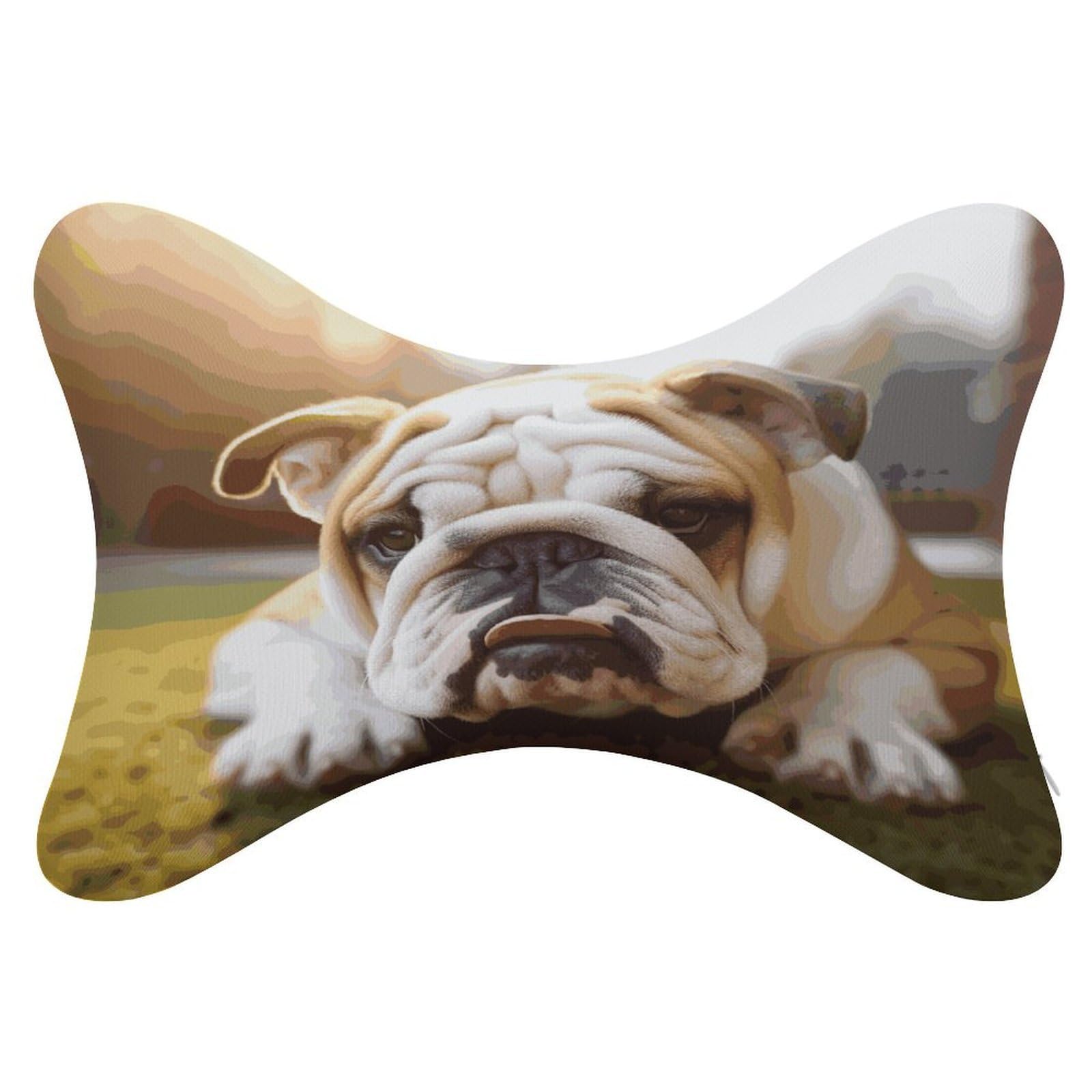 VstaDank Cute Bulldog Puppy Car Neck Pillows 2 Pack Removable Ergonomic Cervical Support Pillow Fashion Cozy Bone Shaped Pillows Soft Car Headrest Pillow for Office Airplane Most Car