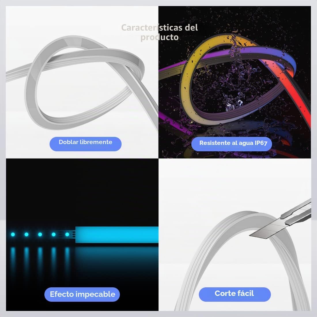 SEZO Perfil LED de Silicona T1212 3M LED Neón Sin Manchas para Tiras de LED Flexibles de 5-7mm IP67 Resistente al Agua 12x12mm Iluminación de 120° (sin Tira LED)