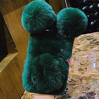 xiaomi Redmi Note 5A Case,Warm Winter Rex Rabbit Fur Hair Fluffy Panda Bling Crystal Rhinestone Pom-pom Soft Rabbit Fur Hair Plush Case for xiaomi Redmi Note 5A(Dark Green)