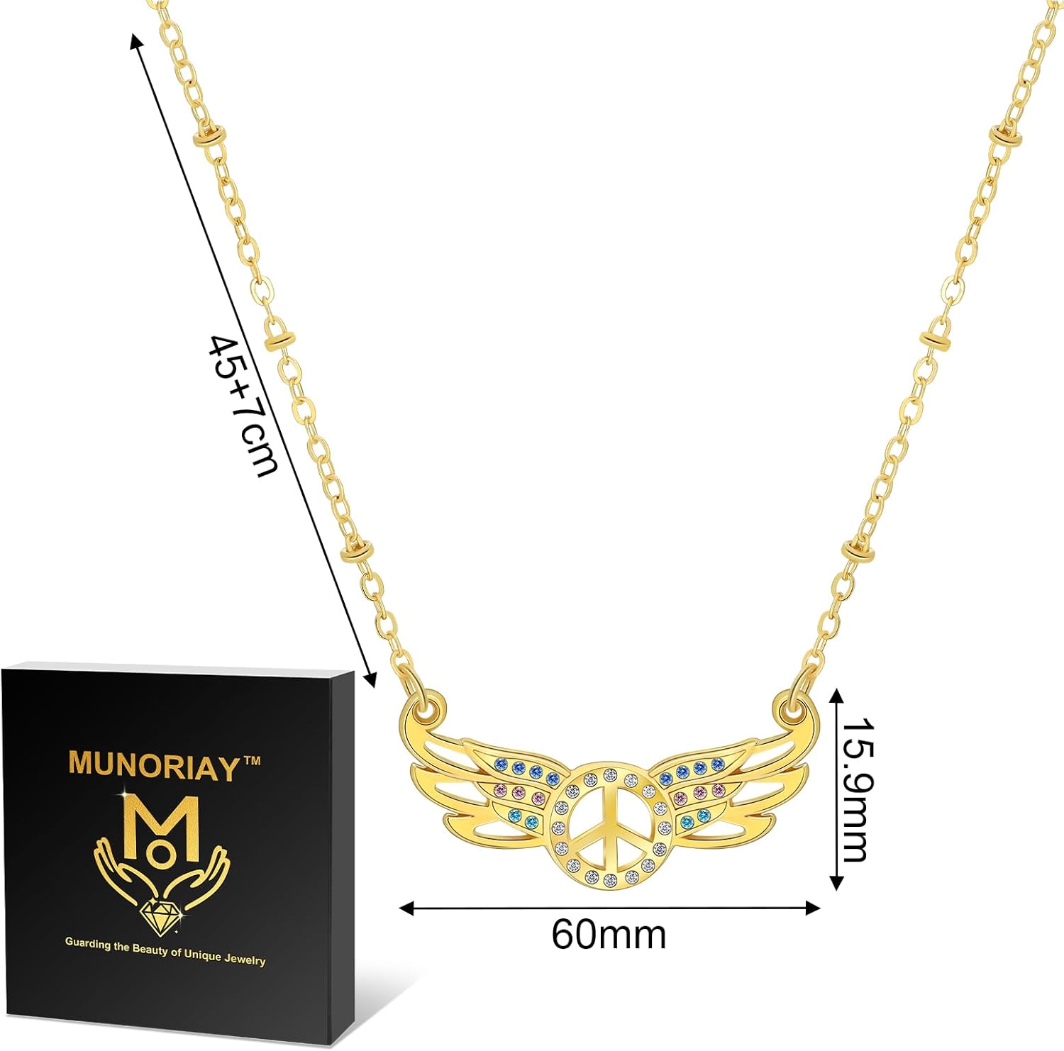 Peace Sign Hippie Necklace: Peace Symbol Diamond Wings Charm Pendant Necklaces Boho Jewelry 1960s 1970s Hippie Accessories Costume for Women Men - Image 6