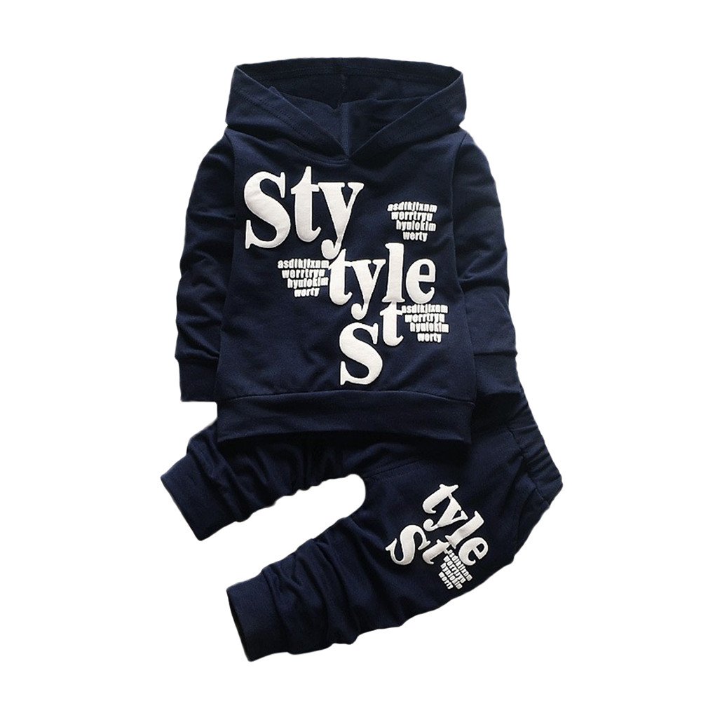 Conjunto de ropa para niños pequeños con cómoda sudadera estampada azul marino 4