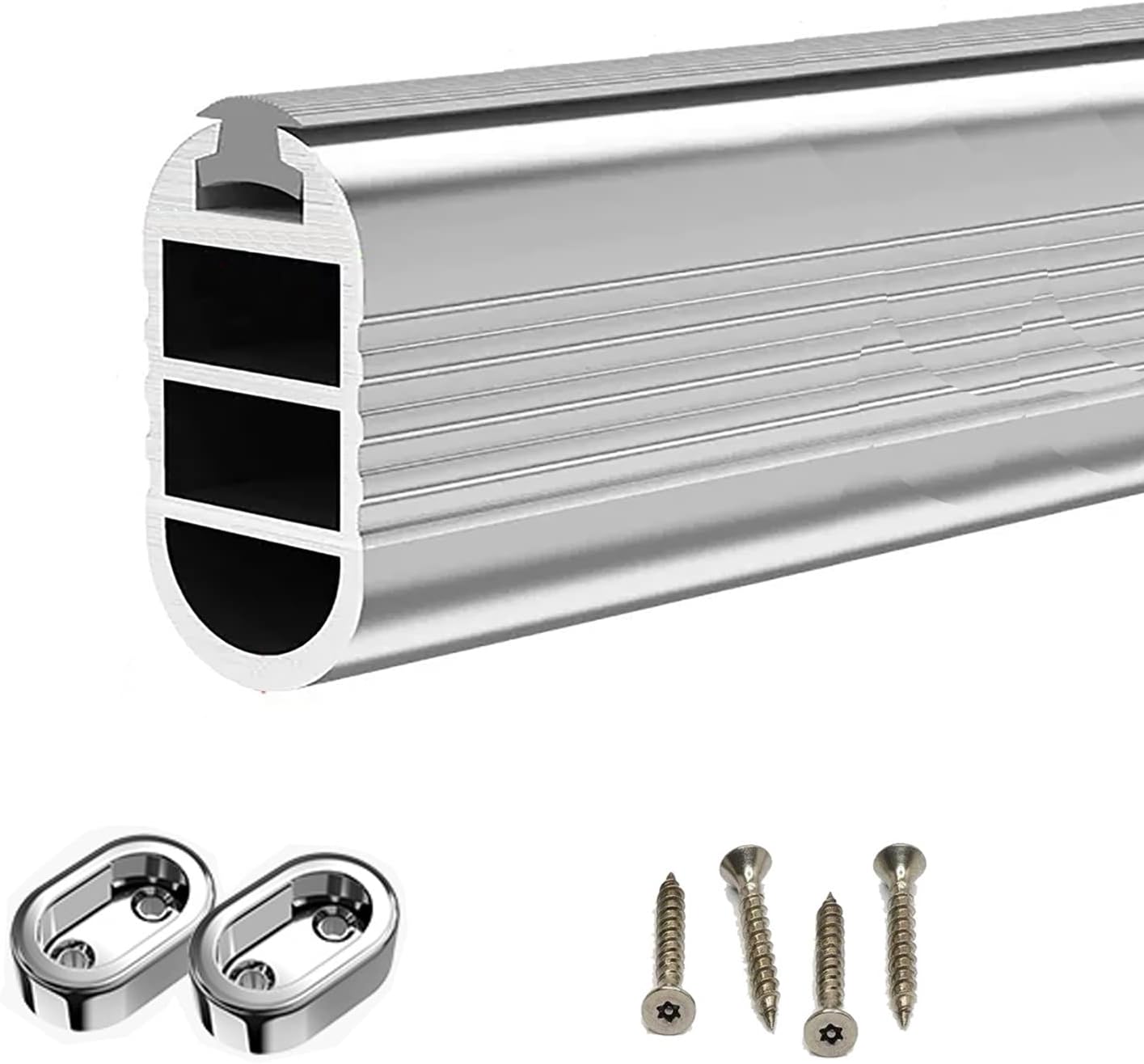 Home Closet Rods for Hanging Clothes Non-Slip Closet Poles for Hanging Clothes Heavy Duty, Oval Quiet Wardrobe Rails and Fittings, Space Saving Wardrobe Rods for Closet Clothes Rail(Silver,Length 105c