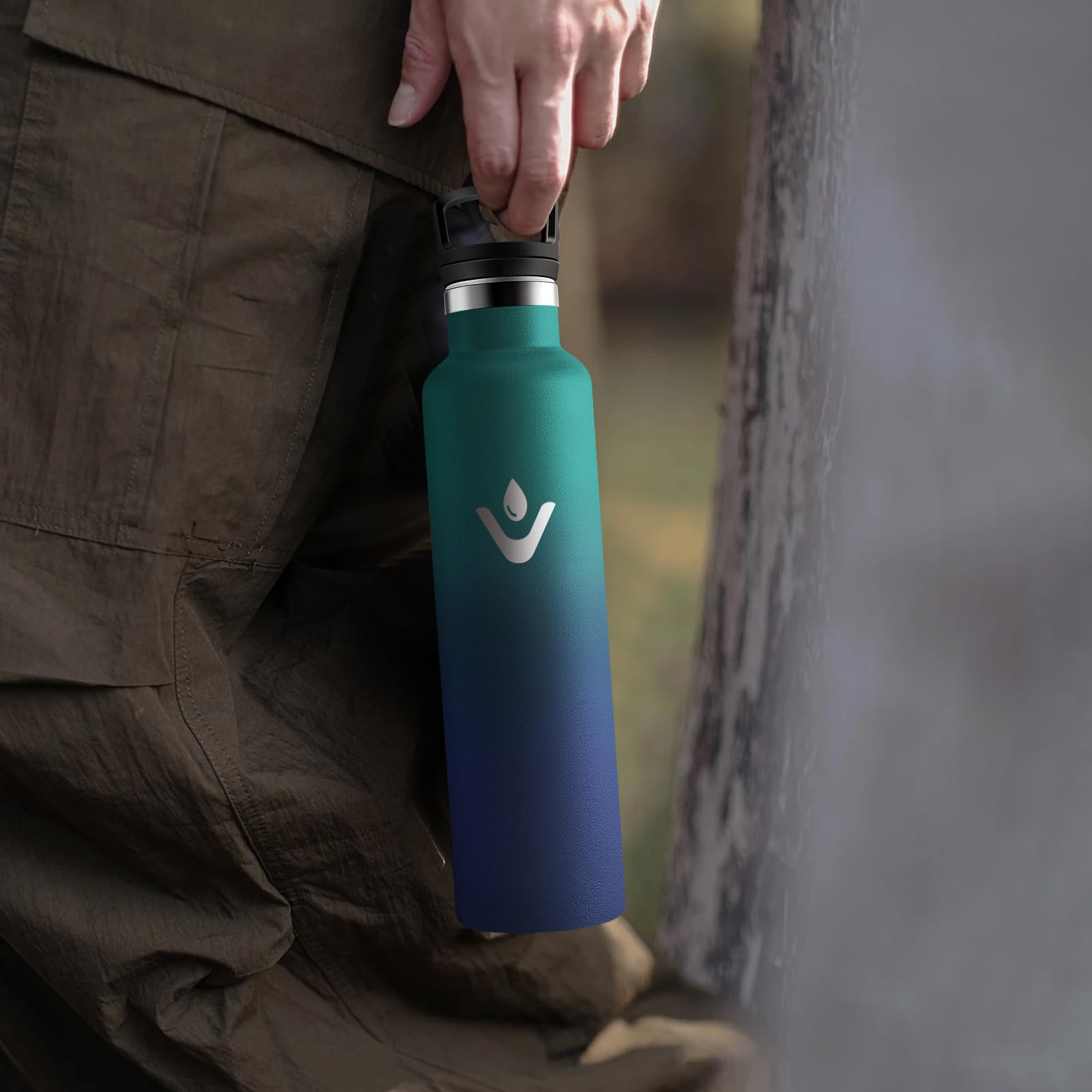 Motswedi Botella agua Termica, 1000ml Doble Aislamiento, Botella Termica 1 litro, Mantener 12H Caliente/24 Frío, Cantimplora, a Prueba de Fugas, Thermoflask, para Viaje, Exterior, Verde & Azul — view 5
