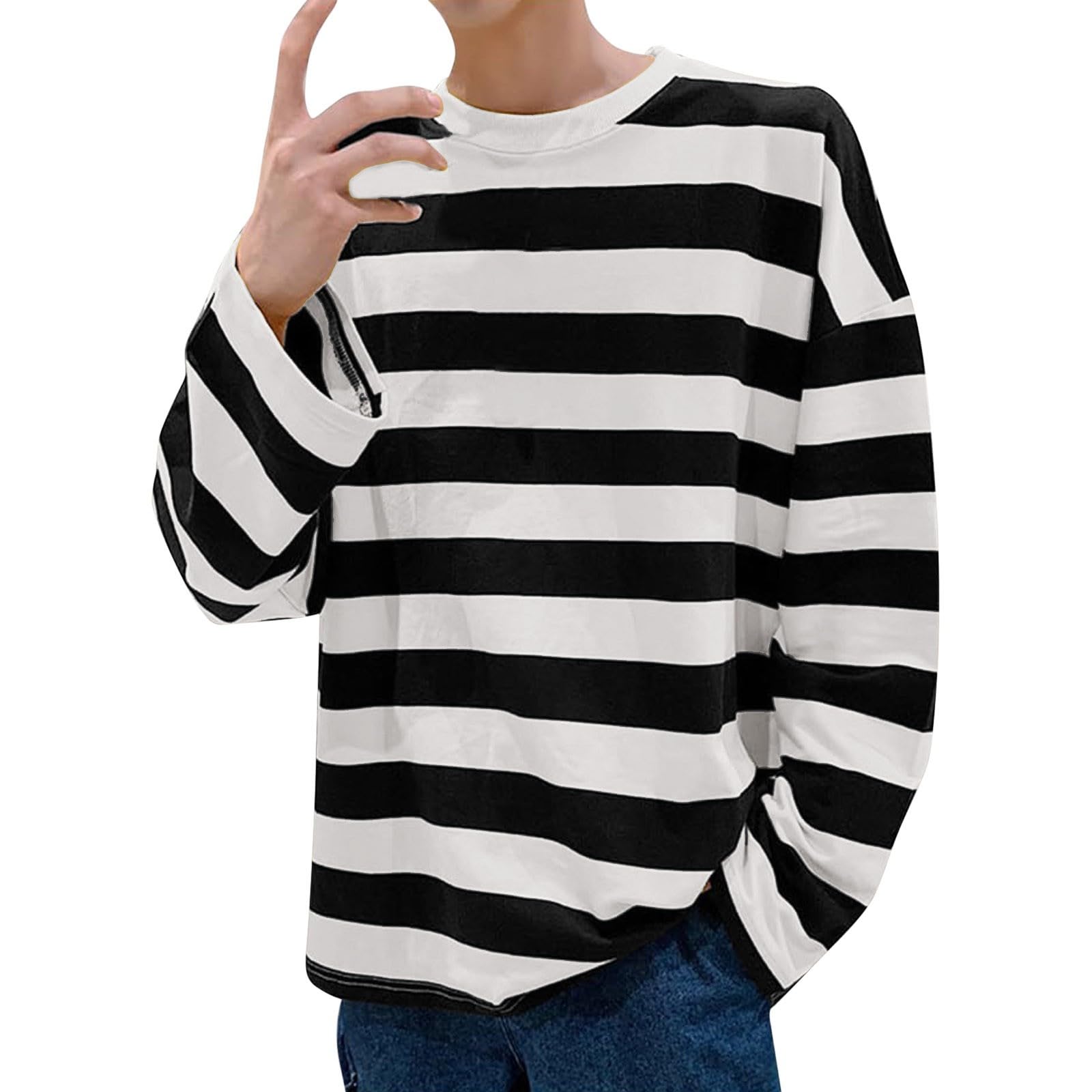 Striped Shirt Men Women Red White Long Sleeve T-Shirt Carnival Long Sleeve T-Shirt Horizontal Stripes Wide Stripes Fine Stripes Crew Neck Leisure Top Striped Shirt Fancy Dress Costumes, White-12, M
