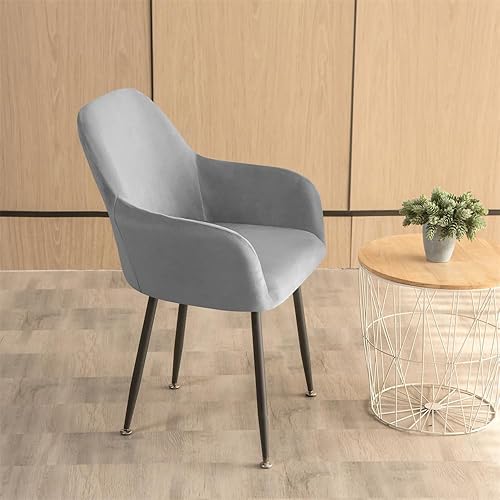Miniatura 4 de Juego de 6 fundas para sillas de cocina, de terciopelo, para sillas de comedor, fundas elásticas para sillas de comedor con reposabrazos y soporte