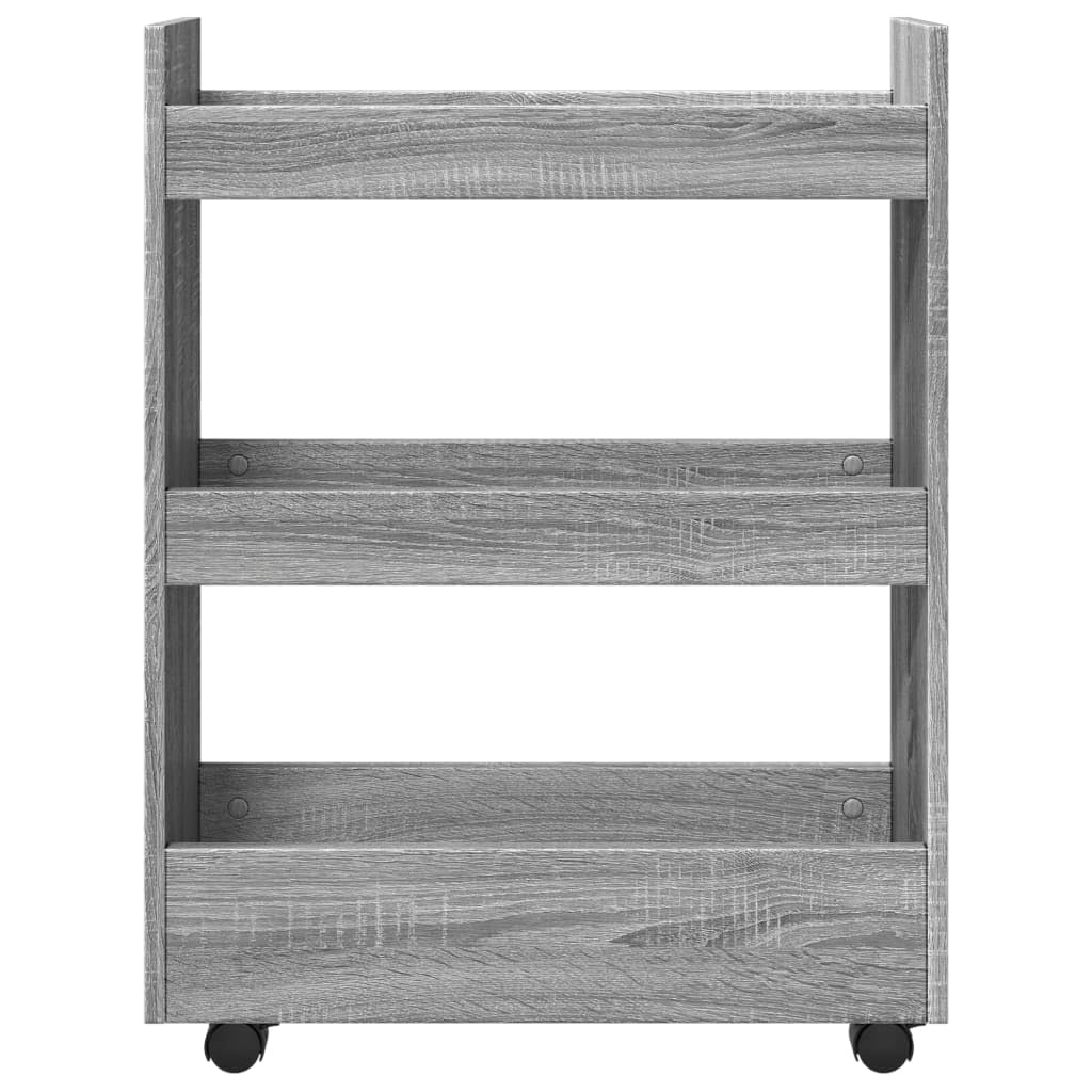 Carro de almacenamiento estrecho de 3 niveles, carrito de madera con ruedas, para cocina, baño, salón, gris, Sonoma, 60 x 22 x 80 cm
