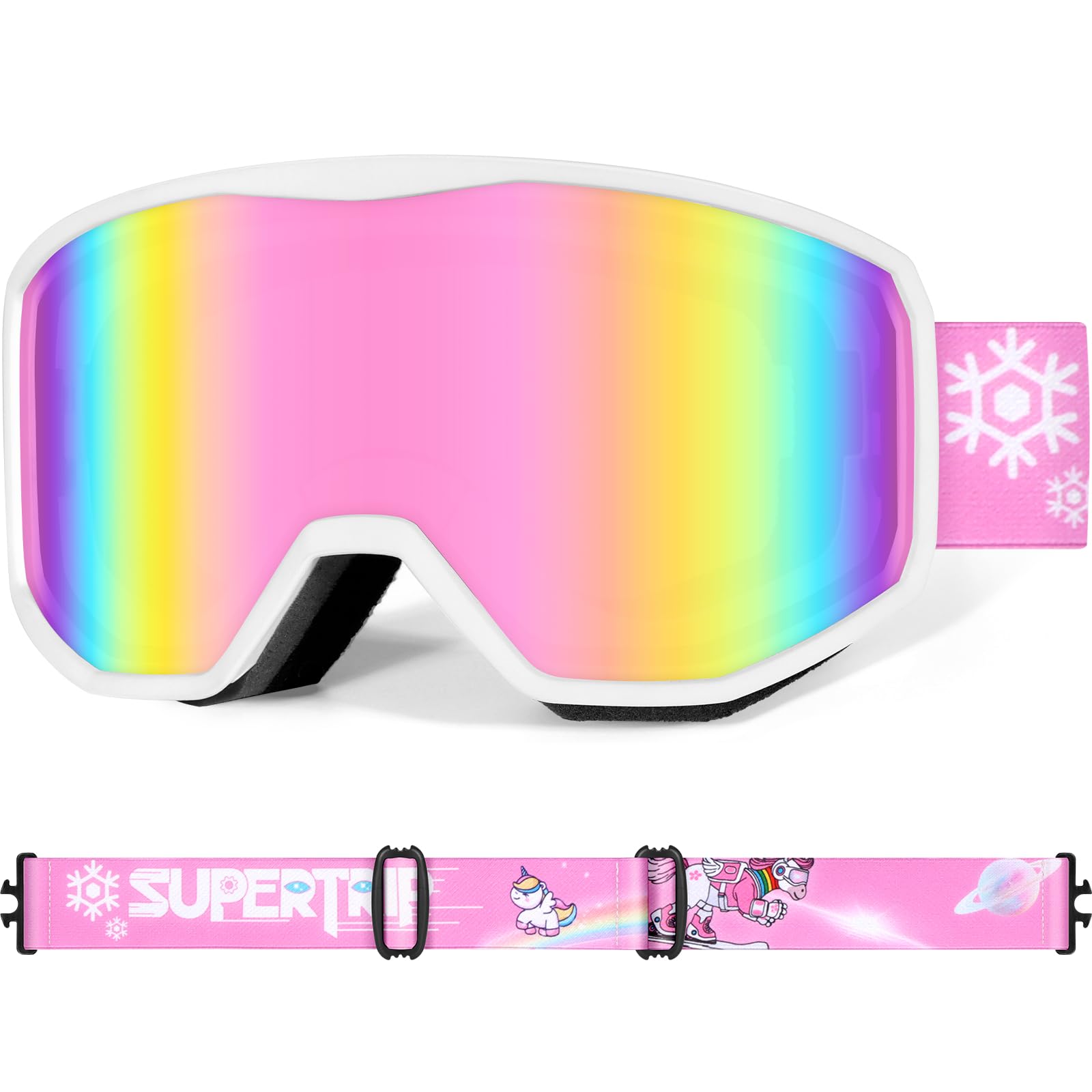 Supertrip Maschera da Sci Bambino, Occhiali da Sci snowboard Anti 400UV Anti Nebbia per bambini e bambine dai 6 ai 14 anni, maschera da snowboard compatibili con i caschi