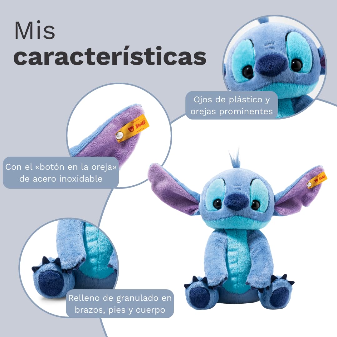 Steiff Peluche Disney Originals Stitch, Peluche Adorable con Ojos de plástico, para niños y niñas, Friends, Peluche 22 cm, Azul, 024696