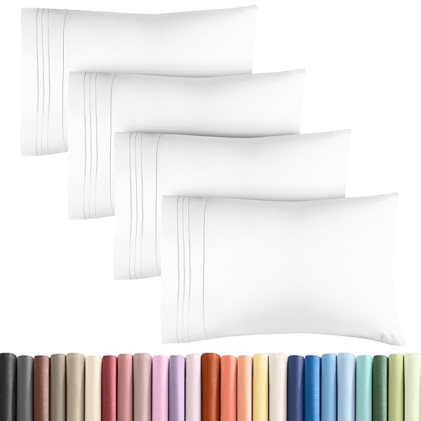 Queen Pillow Cases Set of 4 - Ultra Soft Hotel Quality Pillowcase Covers - Comfortable Cozy Bedding for Women, Men, Kids & Teens - Machine Washable Pillow Protectors - 4 Pieces Set - Queen Size White