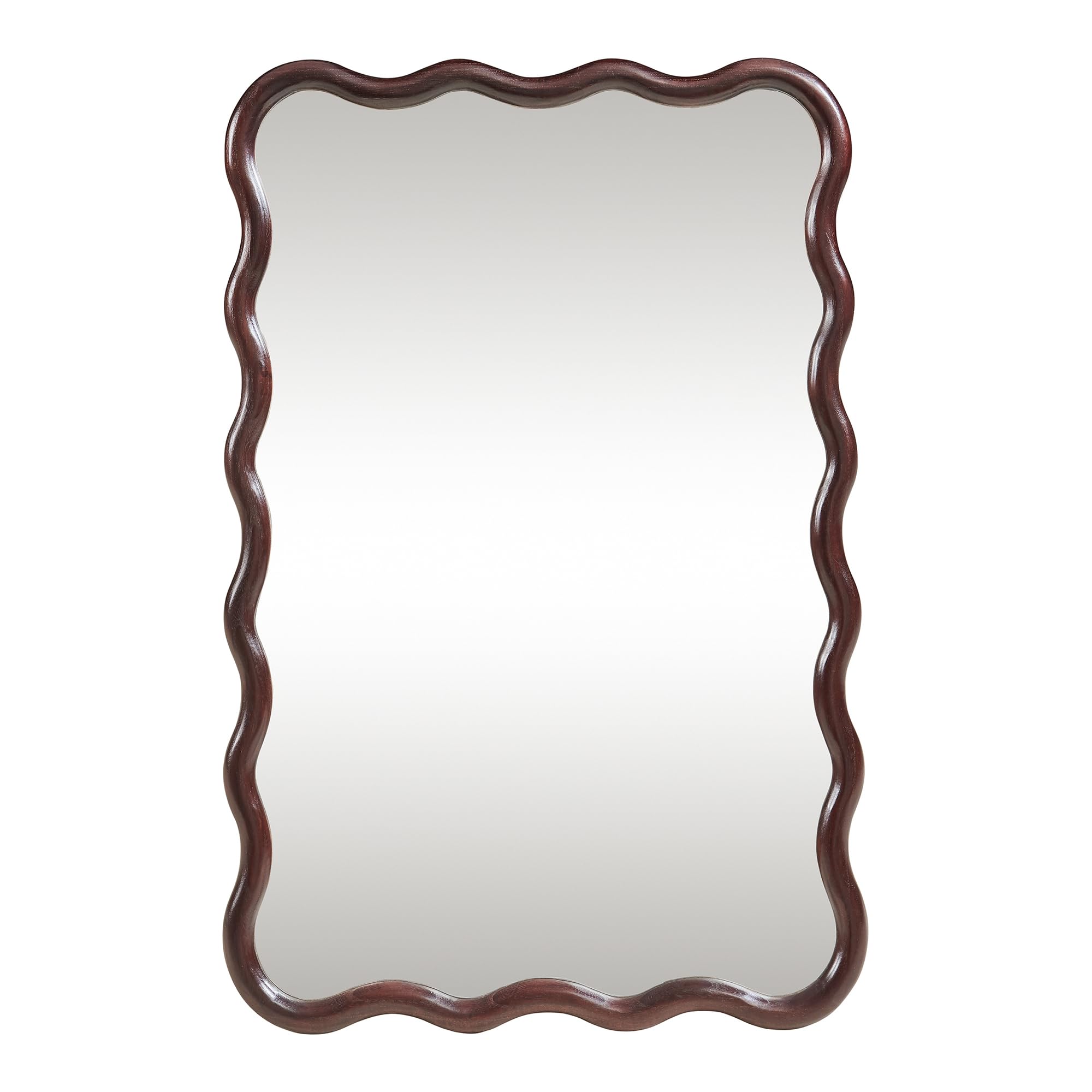 [en.casa] Espejo de Pared Porloskid Espejo Mural con Marco de Madera para Pasillo Salón Dormitorio Decoración Diseño Único Ondulado 90 x 60 cm - Marrón Oscuro
