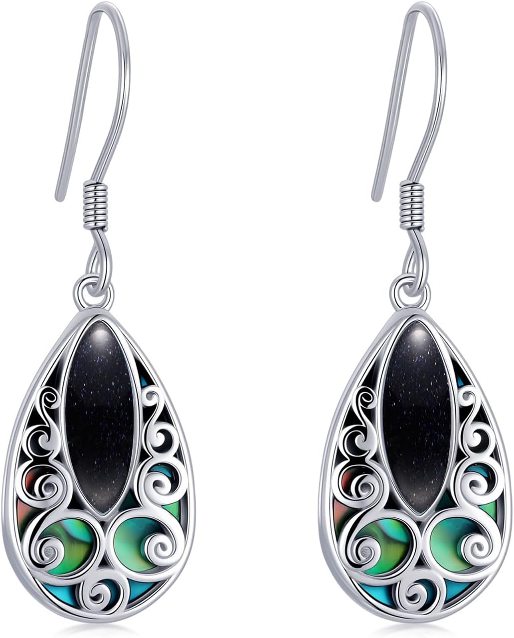 Filigree Earrings for Women S925 Sterling Silver Teardrop Abalone Shell Dangle Earrings Bohemian Filigree Earrings Jewelry Anniversary Birthday Gift