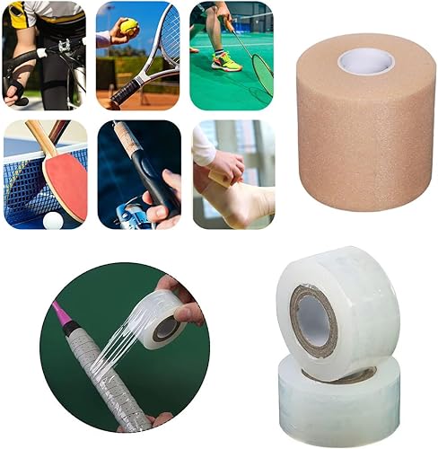 Miniatura 3 de Juego de 2 cintas de agarre para raqueta, raqueta de agarre excesivo, envoltura de espuma suave con cinta protectora de película transparente