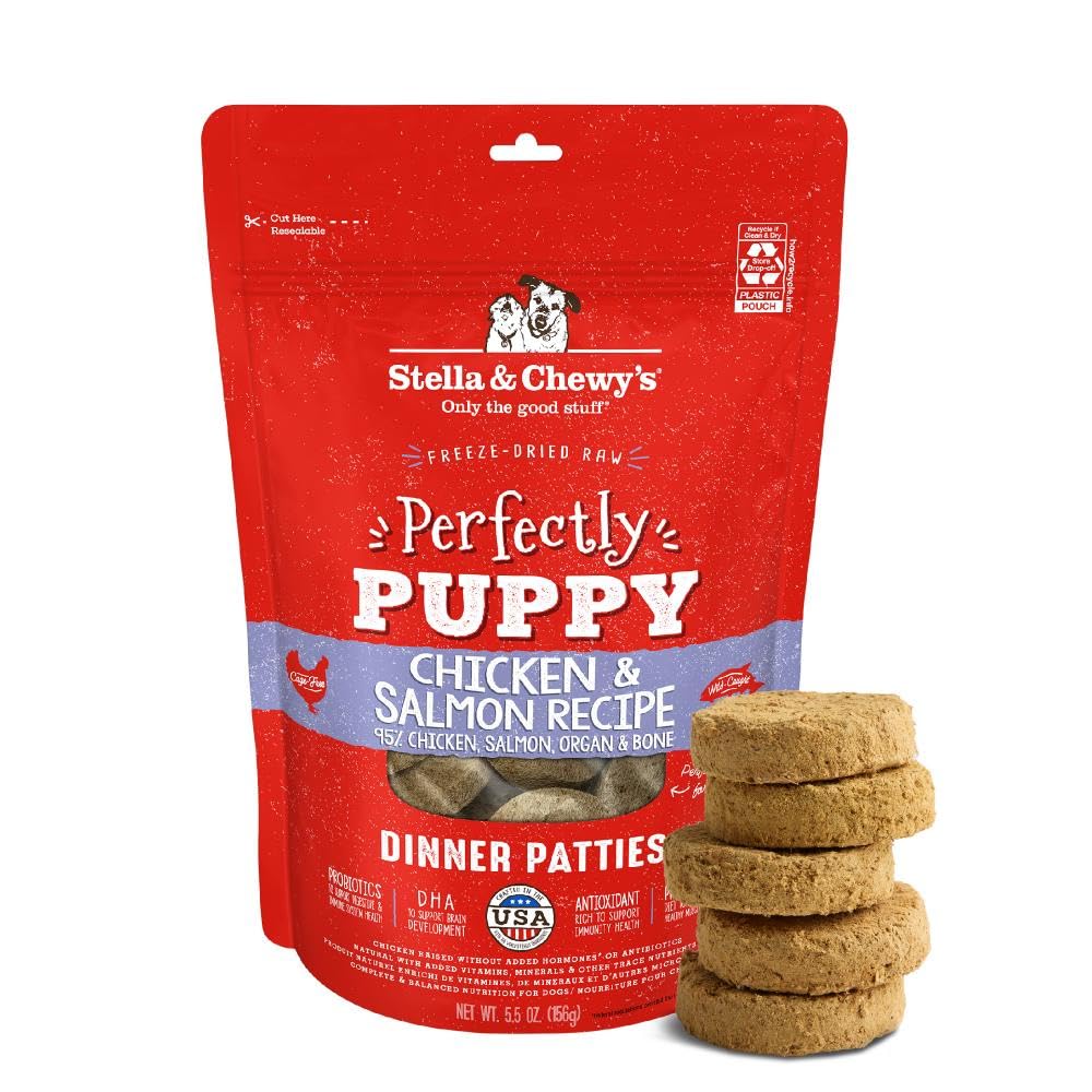 Stella & Chewy's Freeze Dried Raw Dinner Patties – Crafted for Puppies – Grain Free, Protein Rich Perfectly Puppy Chicken & Salmon Recipe – 5.5 oz Bag
