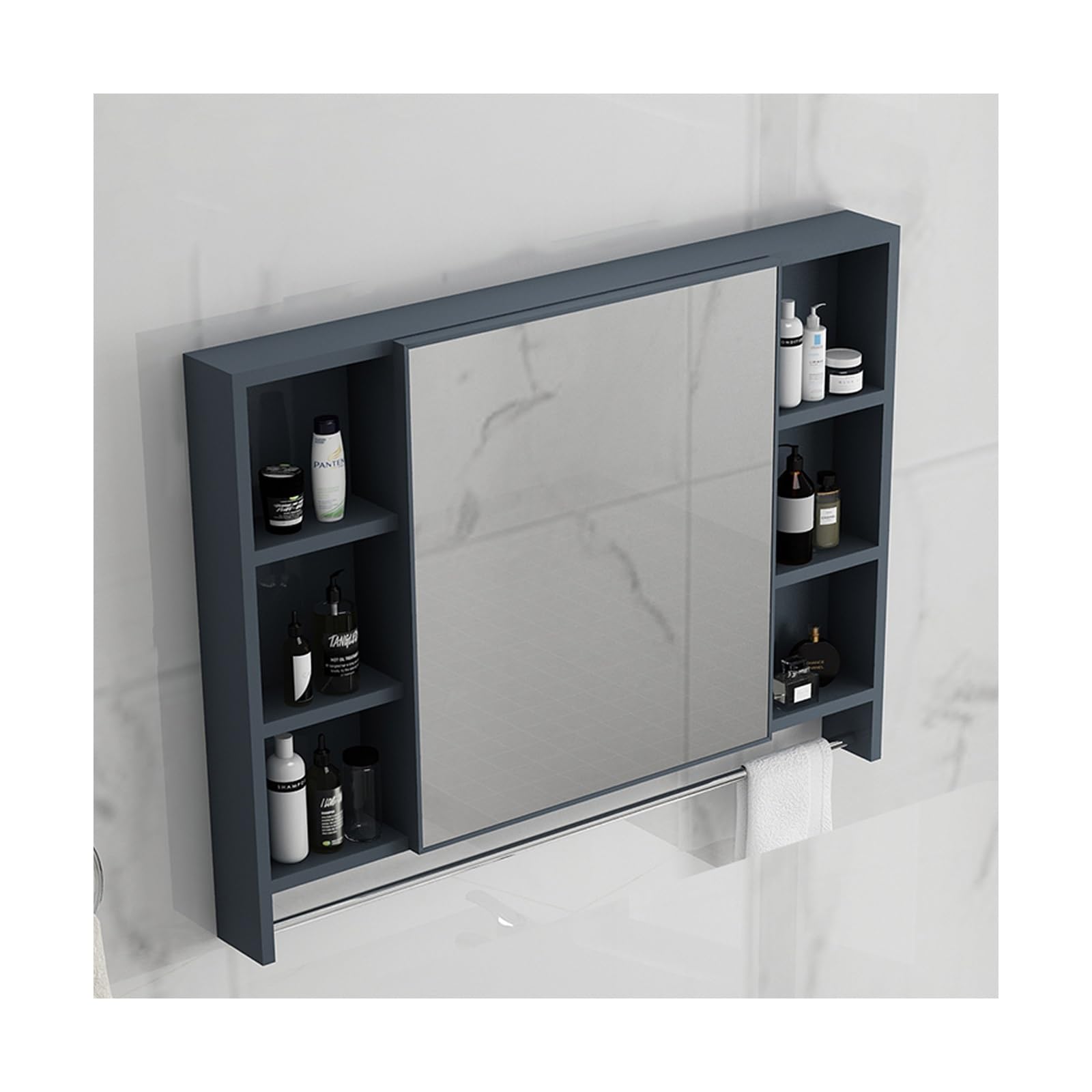 BKSXSOP Wall-Mounted Mirror Cabinet with Double Layer Storage, Blue Bathroom nizer for Toiletries and Medications, Large Size Rod - Stylish Functional Solution