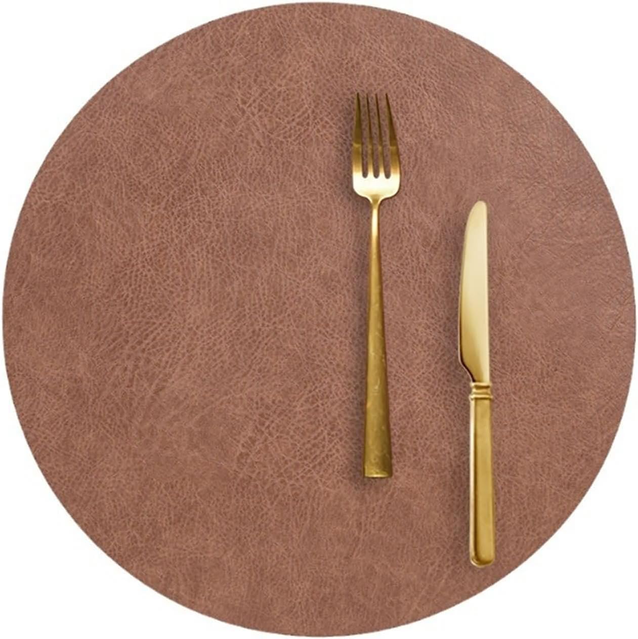 Table Placemats Set of 8,13 in / 33 CM,Table Mats PVC Leather Solid Color with Round Washable Placemats Dining Table Orange Brown