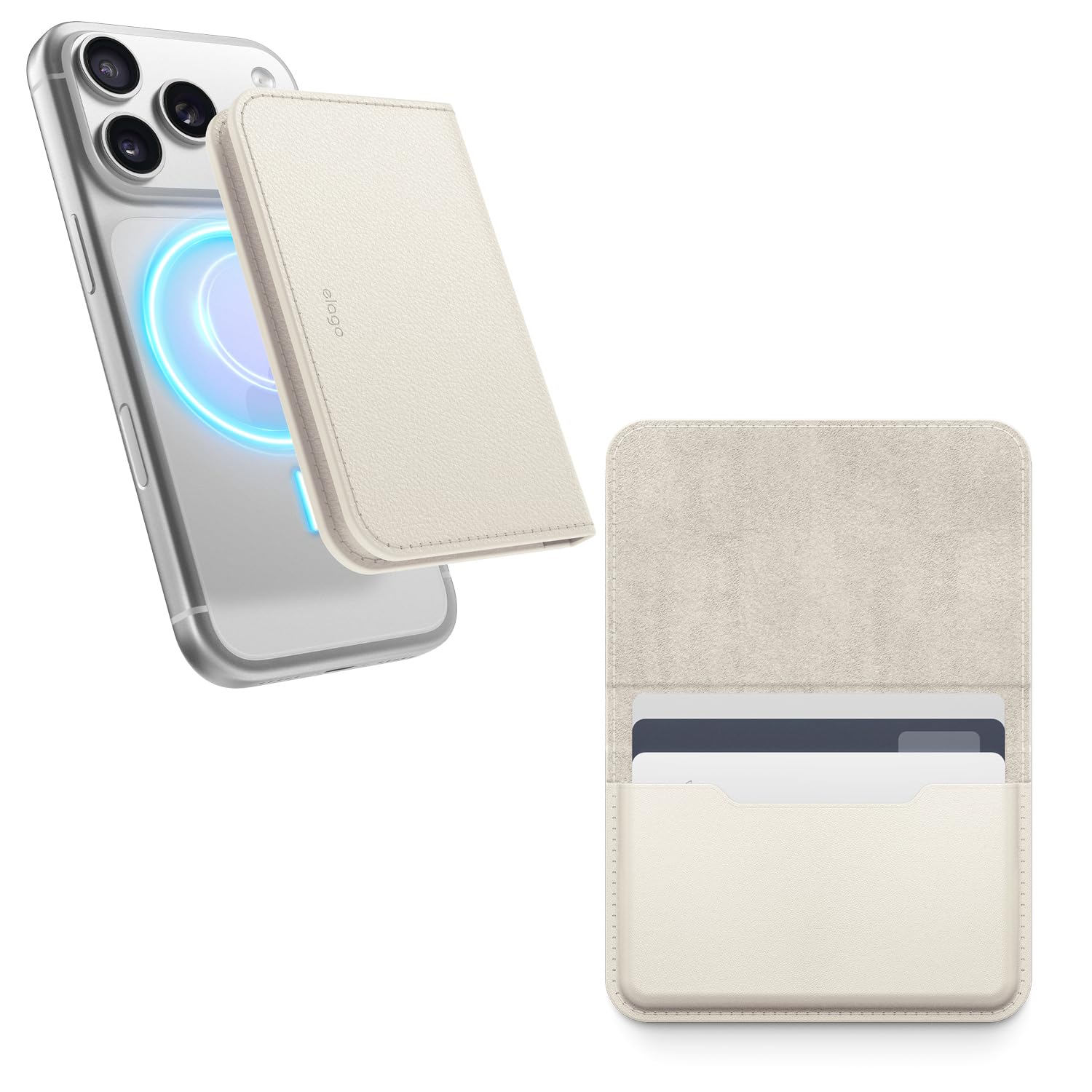 elago Magnetic Vegan Leather Wallet Card Holder 4-Cards Compatible with MagSafe for iPhone Series - Secure Phone Wallet, Scratch and Damage Protection (Stone)-image-35
