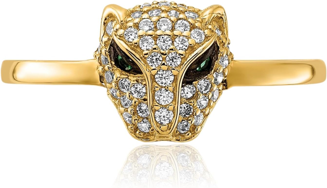 IceCarats 10K Solid Yellow Gold Green Cubic Zirconia Lioness Head Statement Fashion Ring 1mm Slim Band Round Cut, Prong Set