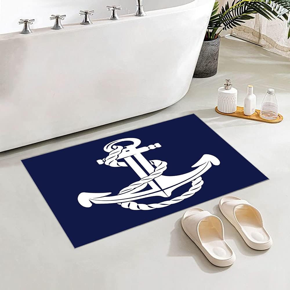 Blue Nautical Anchor Door Mats Rug Floor Mats Front Doormats Non-Slip Bedroom Carpet Home Kitchen Rug,White 18x30inch