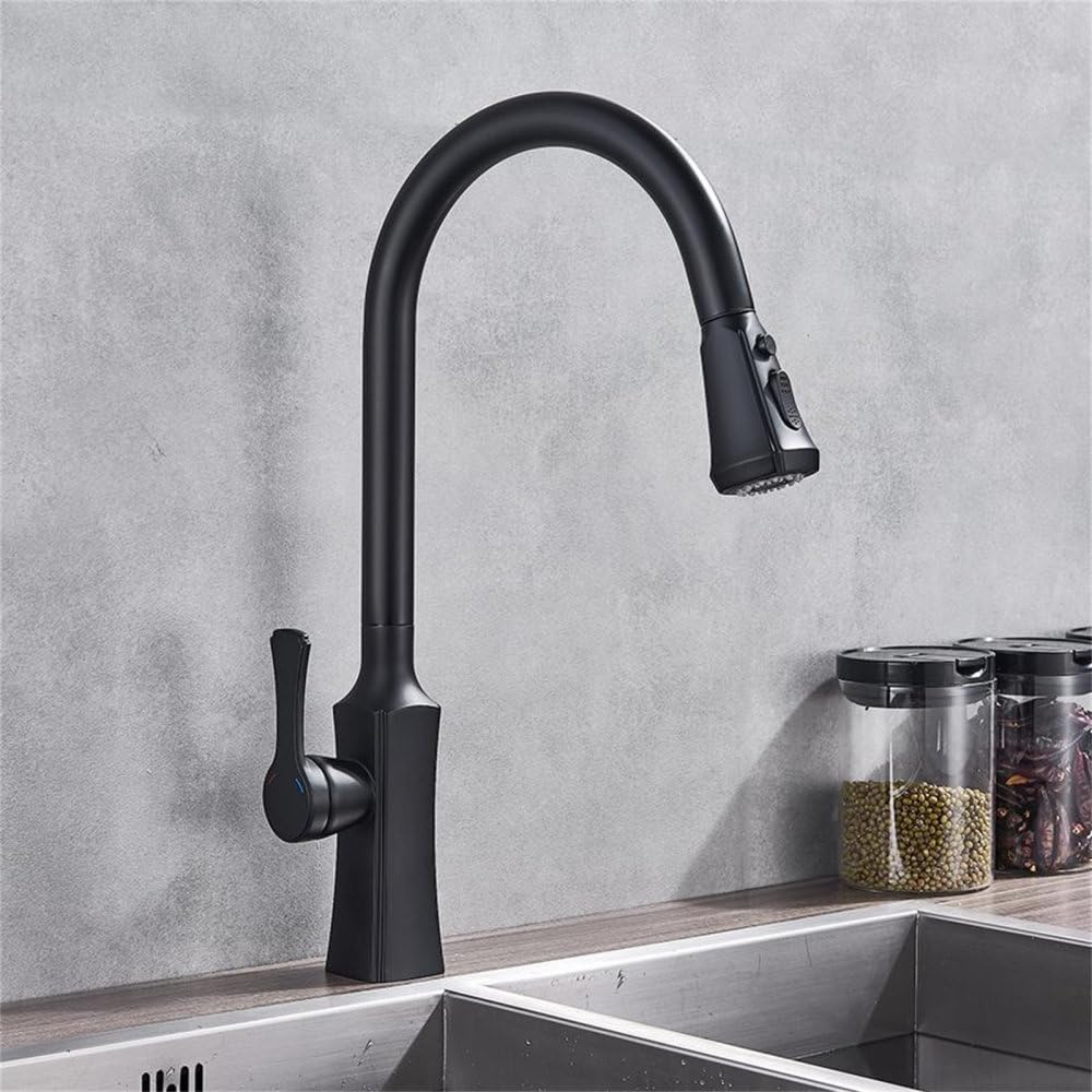Mitigeur de cuisine extractible doré et noir pour un évier moderne et pratique