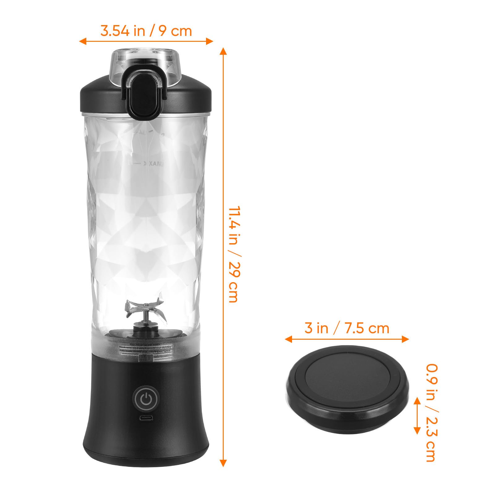 Frullatore Portatile per Smoothie 600ml Nero in PC 150w