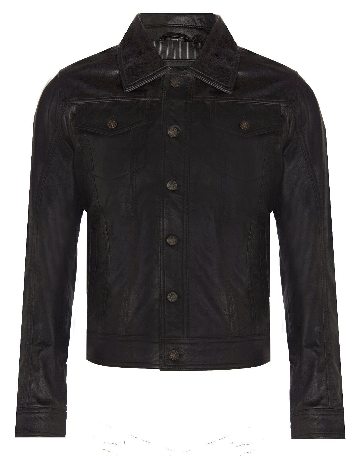 Men’s Smooth Casual Trucker 100% Leather Shirt Jeans Jacket