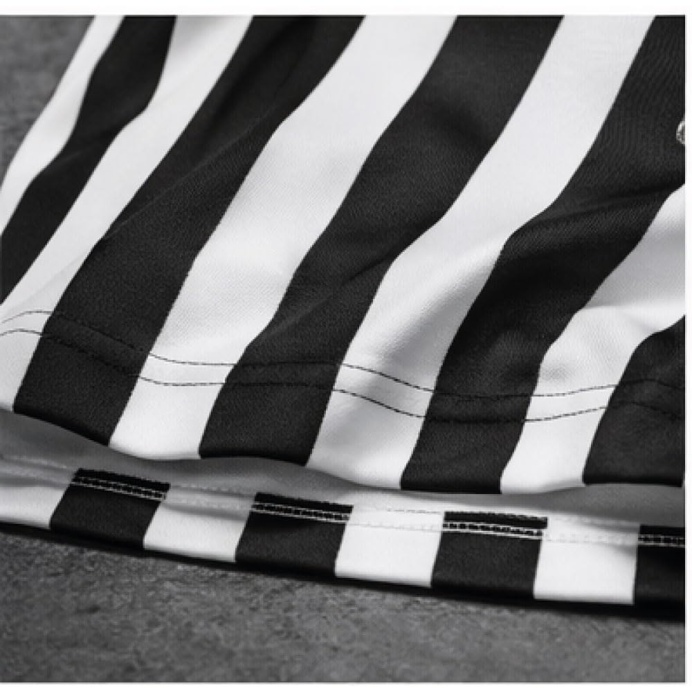 Nationwear Camiseta de Árbitro a Rayas para Hombre y Mujer – Clásica Camiseta Negra y Blanca con Cuello y Media Cremallera, Manga Corta, Ligera de Poliéster de Secado Rápido