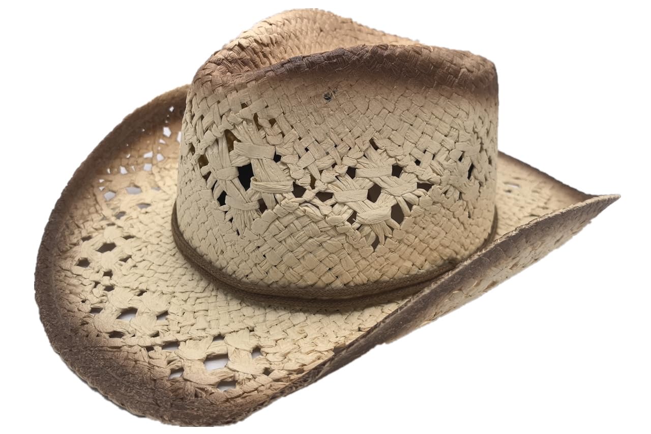 Western Woven Straw Hat Cowboy Cowgirl Printed Hat Round Up Sun Hat with Windproof for Men and Women