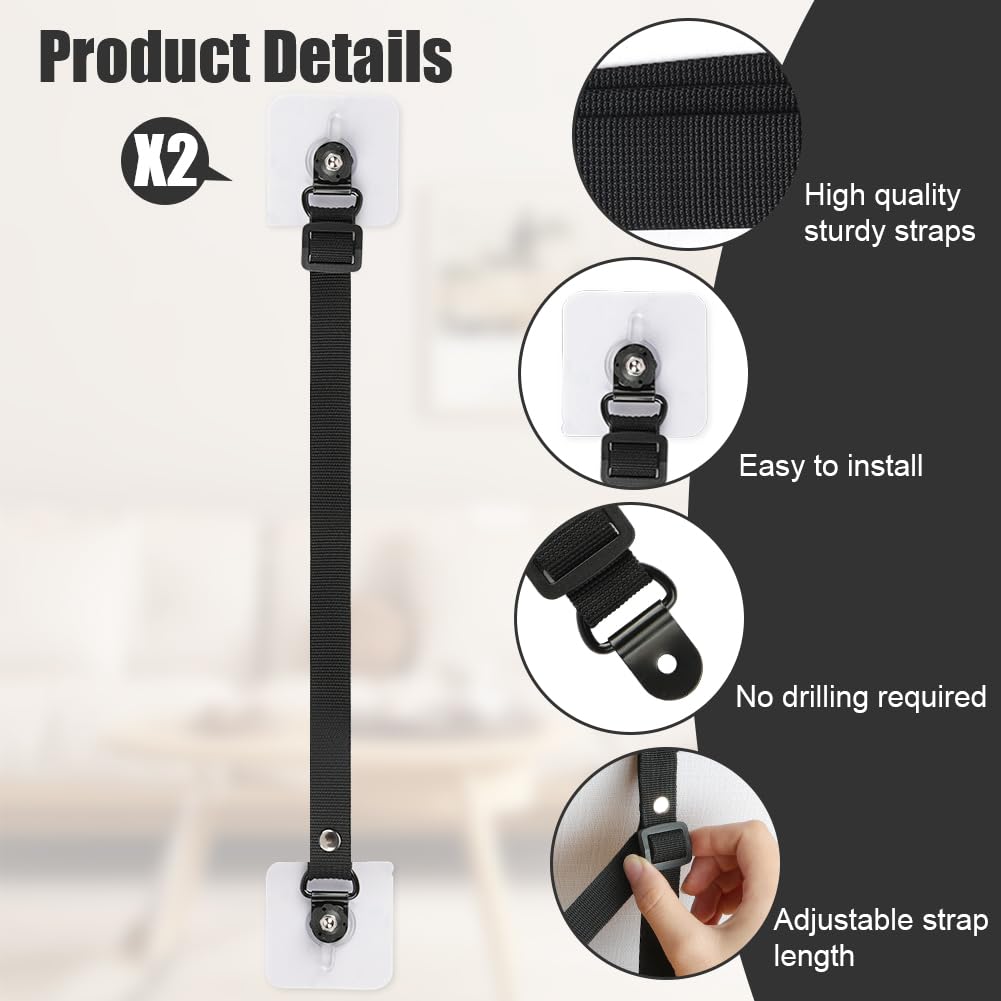 HOTUT Adjustable TV Safety Strap, 2 PCS TV Straps Anti-Tip Furniture Straps - Image 3
