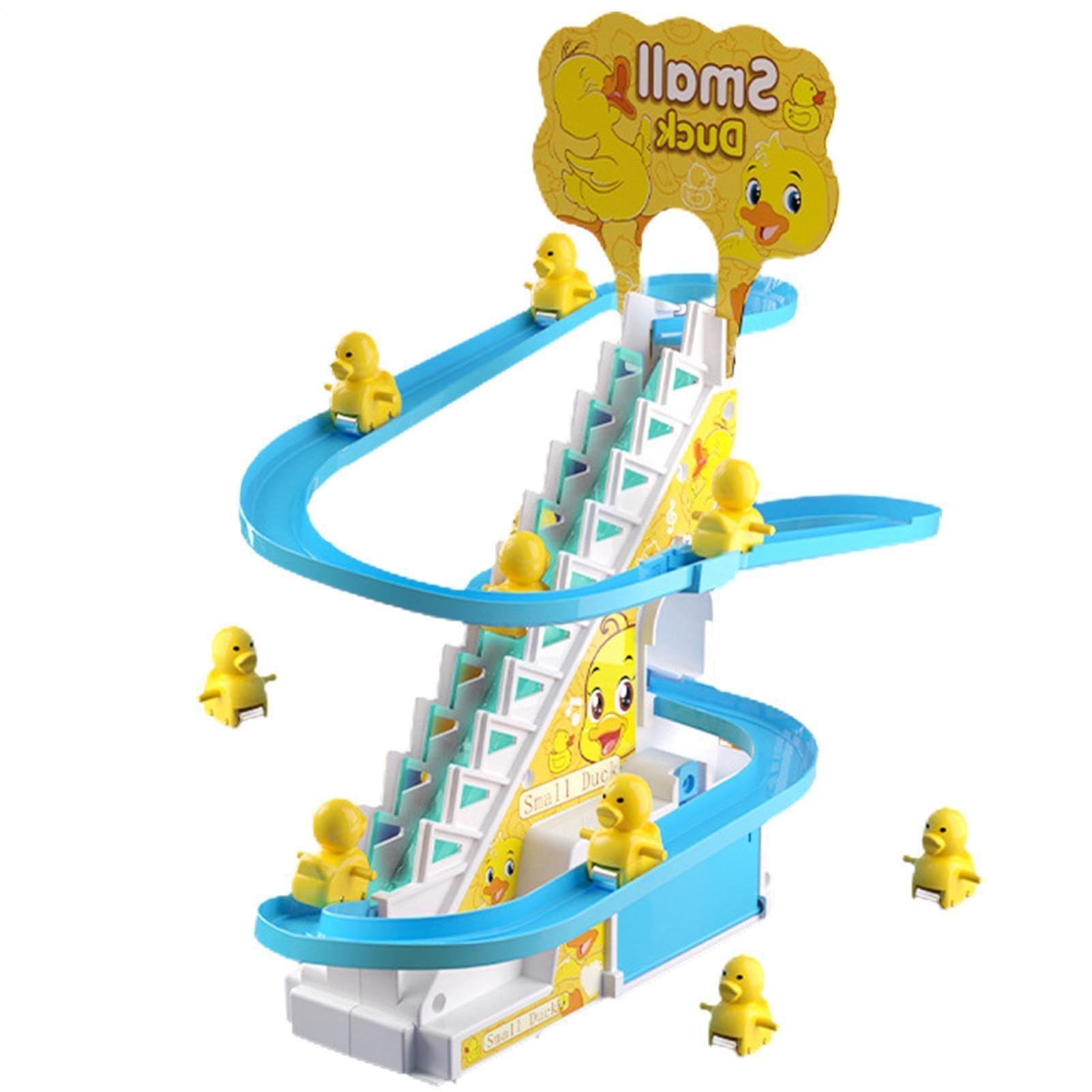 Led Flashing Lights Toy - Learning Fun, Duck Climb Stairs Toy Set, LED Music Sliding Roller Coaster Animal Track, Flashing Lights Indoor Play Duck Stair Slide Game For Kids Boys Girls