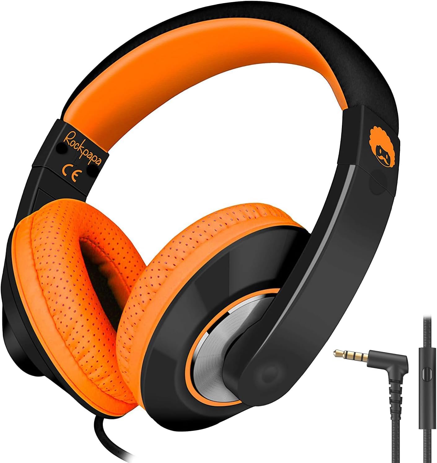 rockpapa Comfort+ Kids Headphones with Microphone, Boys Girls Student Over-Ear Headphones Wired for School Classroom Laptop PC Computer Tablet Black Orange