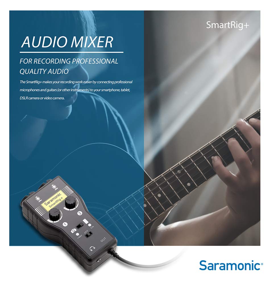 Saramonic SmartRig+ Microphone karaoké XLR / 3,5 mm à 2 canaux Mélangeur Audio Préampli et Interface de Guitare pour appareils Photo Reflex numériques Caméscope iPhoneX 8 7 et iPad Smartphone Android