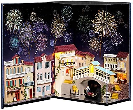 Spilay DIY Dollhouse Miniature with Wooden Furniture,Handmade Home Decoration Craft Model Mini Book Series Kit with Dust Cover & LED,1:24 3D Creative Doll House Toy for Adult Teenager Gift N001