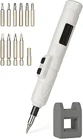 Chave de Fenda Eletrica de Precisão com Base Magnética, Branco e Preto, 11 Pontas Intercambiáveis, para Manutenção e Reparo