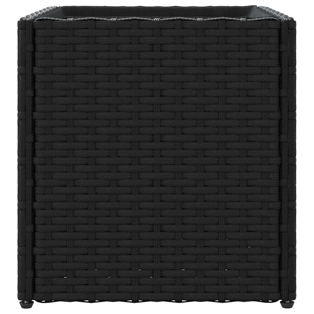 Donice ogrodowe 2 szt czarne polirattan 36x30x32 cm skrzynki na kwiaty zewnętrzne wytrzymałe na warunki atmosferyczne zestaw dekoracyjny do ogrodu balkonu tarasu