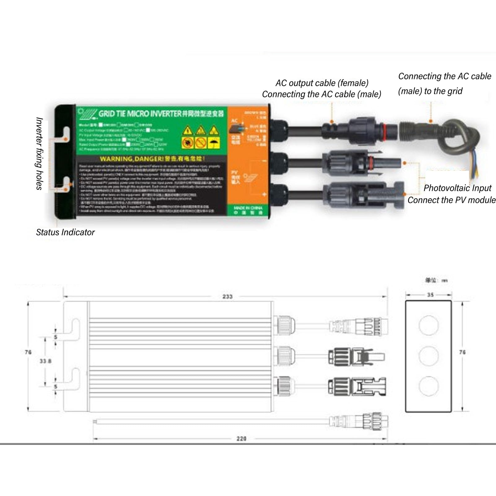 Srliya Microinversor Solar GMI 500W Protección de Temperatura de Corriente de Voltaje Eficiente para de Generación de Energía Aluminio