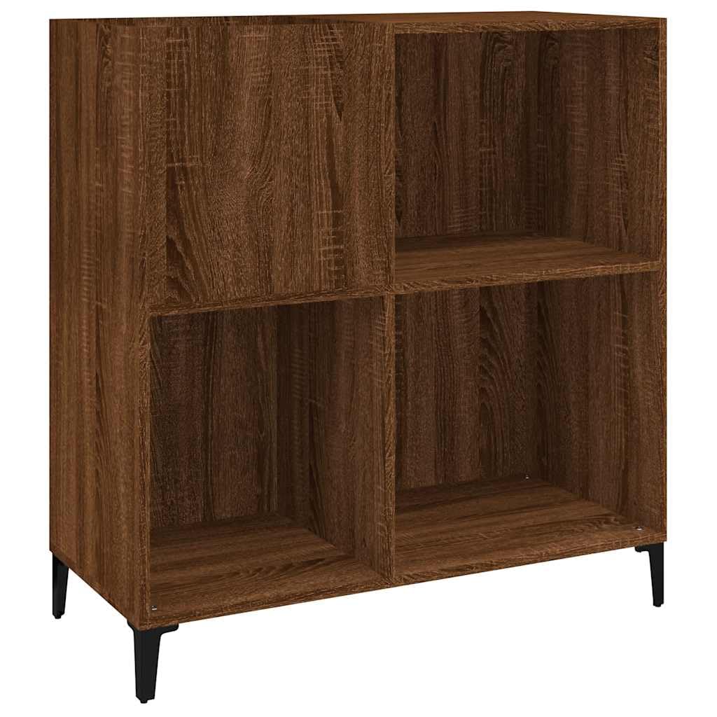 Armadietto per dischi in legno marrone effetto rovere, 84,5 x 38 x 89 cm, con gambe in metallo, spazioso armadio LP per dischi in vinile, piano superiore stabile per giradischi, anche