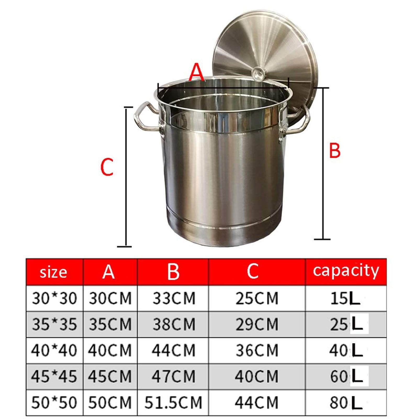 Olla De Acero Inoxidable De 60 L con Tapa: Olla Resistente para Cocinas De Gas E Inducción, De Grado Comercial 304, Ideal para Uso Doméstico Y Profesional.，60L
