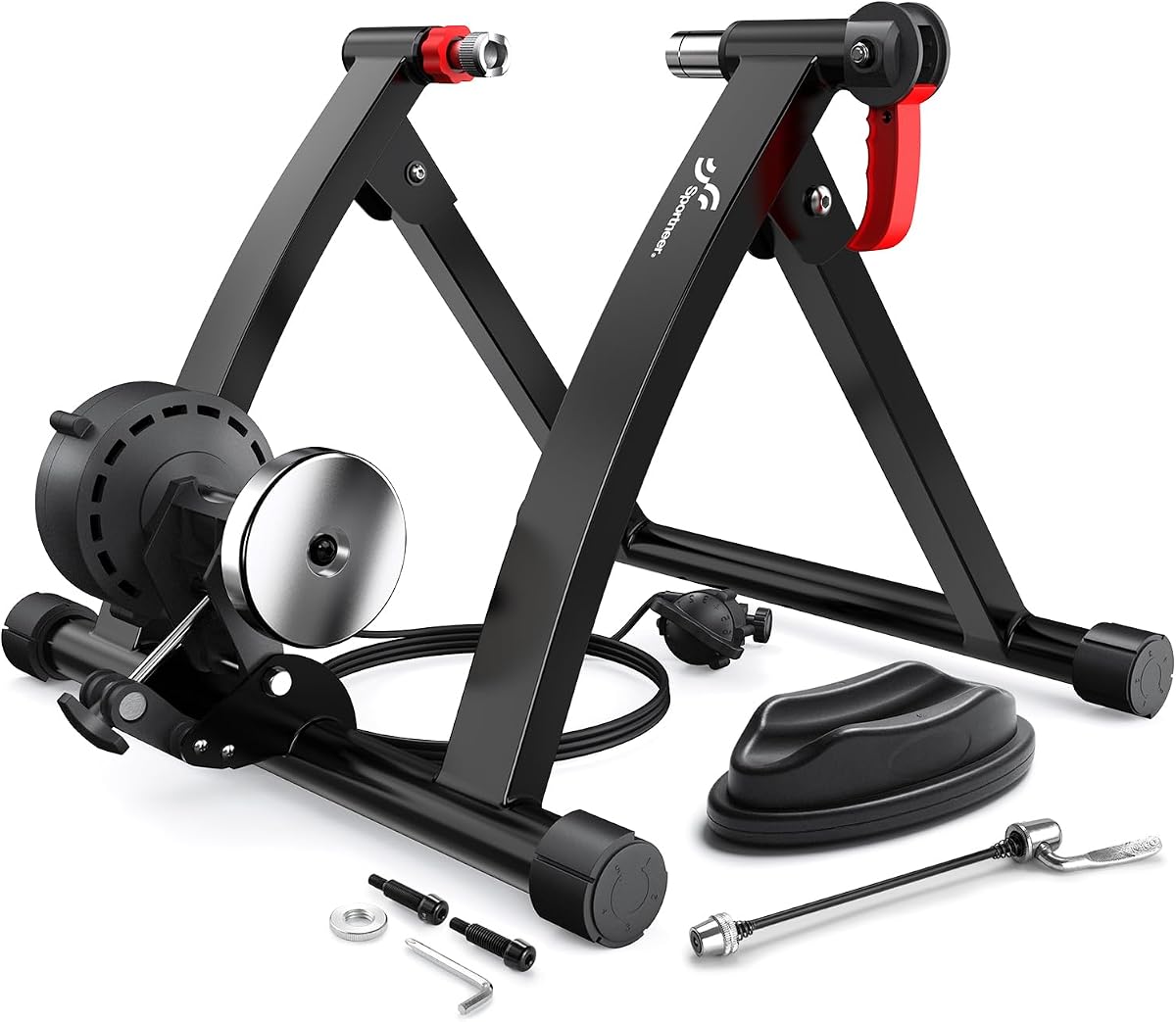 Sportneer Bike Trainer - Magnetic Indoor Cycling Trainer Stand for 26-28" & 700C Wheels, 6 Resistance Levels Stationary Bike Stand with Quick Release Lever & Front Wheel Riser Block